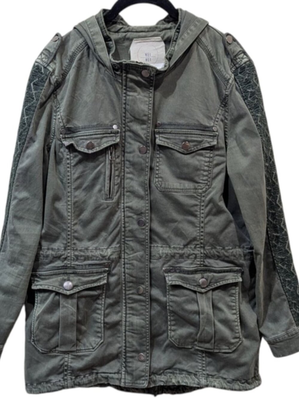 Anthropologie Hei Hei Olive Green Lace Contrast Military Surplus Jacket (M)